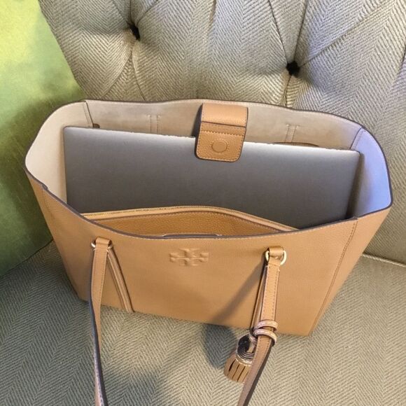 TORY BURCH CARTER TOTE LAPTOP TRAVEL SHOPPING OFFICE TIRAMISU - Picture 3 of 6